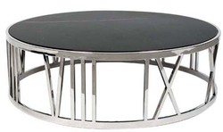 Casa Padrino Mesa de centro Art Déco de lujo redonda, acero inoxidable pulido plata con tapa de mármol, diámetro 100 cm, altura 37 cm Casa Padrino Mesa de centro Art Déco de lujo redonda, acero inoxidable pulido plata con tapa de mármol, diámetro 100 cm, altura 37 cm