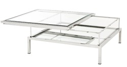 Casa Padrino Luxus Art Deco Designer Couchtisch aus Edelstahl poliert mit Spiegelglas, 99,5 x 99,5 x 41 cm, Silber