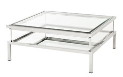 Casa Padrino Luxus Art Deco Designer Couchtisch aus Edelstahl poliert mit Spiegelglas, 99,5 x 99,5 x 41 cm, Silber