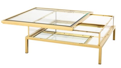 Casa Padrino Luxury Art Deco Designer Coffee Table Gold Plated Stainless Steel with Mirror Glass 99.5 x 99.5 x 41 cm Casa Padrino Luxury Art Deco Designer Coffee Table Gold Plated Stainless Steel with Mirror Glass 99.5 x 99.5 x 41 cm