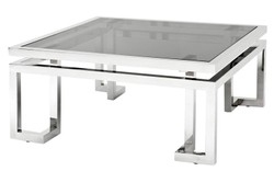 Casa Padrino Tavolino da salotto di lusso design Art Déco in acciaio inox lucido e vetro fumé, 100 x 100 x 45 cm