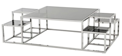 Casa Padrino Luxury Art Deco Designer Coffee Table Polished Stainless Steel with Smoked Glass 150 x 90 cm - Silver Casa Padrino Luxury Art Deco Designer Coffee Table Polished Stainless Steel with Smoked Glass 150 x 90 cm - Silver