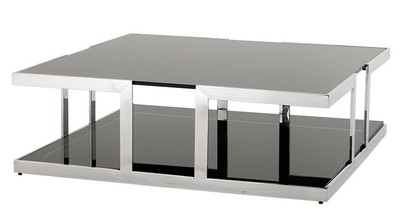 Casa Padrino Luxury Art Deco Designer Coffee Table Polished Stainless Steel with Smoked Glass 100 x 100 x 32 cm Casa Padrino Luxury Art Deco Designer Coffee Table Polished Stainless Steel with Smoked Glass 100 x 100 x 32 cm