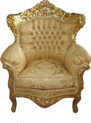 Casa Padrino Poltrona Barocca King Modello 2 Oro con Motivo Oro e Strass Bling Bling, 116 x 85 x 60 cm