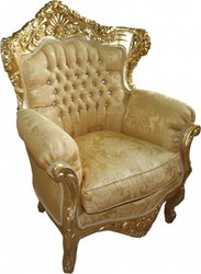 Casa Padrino Poltrona Barocca King Modello 2 Oro con Motivo Oro e Strass Bling Bling, 116 x 85 x 60 cm
