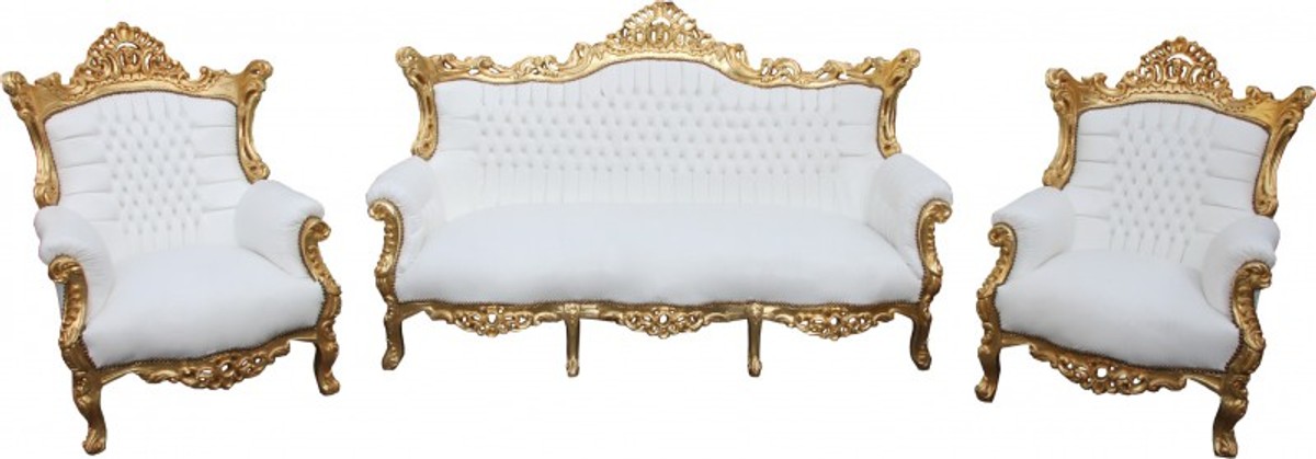Casa Padrino Barock Sofa Set Weiß Gold White Golden Baroque Lounge Set Furniture Interior Möbel Einrichtung Casa Padrino Barock Sofa Set Weiß Gold White Golden Baroque Lounge Set Furniture Interior Möbel Einrichtung