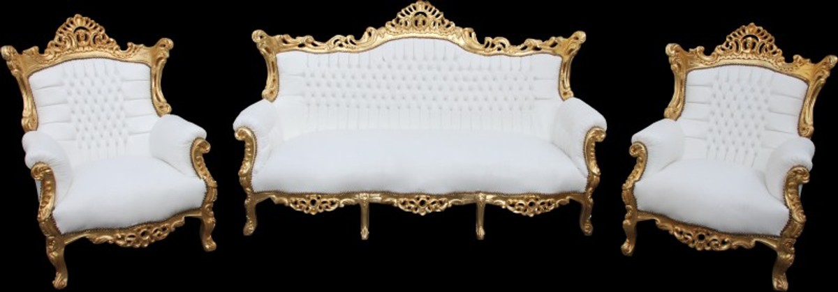 Casa Padrino Barock Sofa Set Weiß Gold White Golden Baroque Lounge Set Furniture Interior Möbel Einrichtung Casa Padrino Barock Sofa Set Weiß Gold White Golden Baroque Lounge Set Furniture Interior Möbel Einrichtung