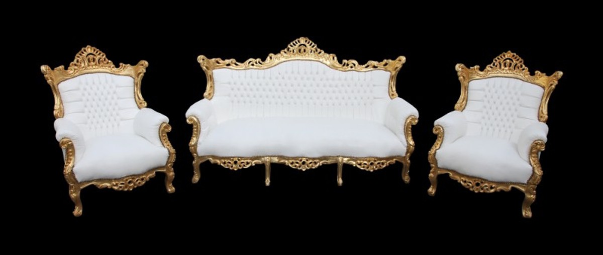 Casa Padrino Barock Sofa Set Weiß Gold White Golden Baroque Lounge Set Furniture Interior Möbel Einrichtung Casa Padrino Barock Sofa Set Weiß Gold White Golden Baroque Lounge Set Furniture Interior Möbel Einrichtung
