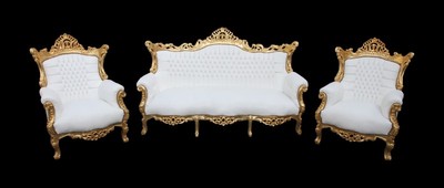 Casa Padrino Salon Baroque Ensemble Master Blanc/Or - Canapé 3 places & 2 Fauteuils - 210x90x135 cm Casa Padrino Salon Baroque Ensemble Master Blanc/Or - Canapé 3 places & 2 Fauteuils - 210x90x135 cm