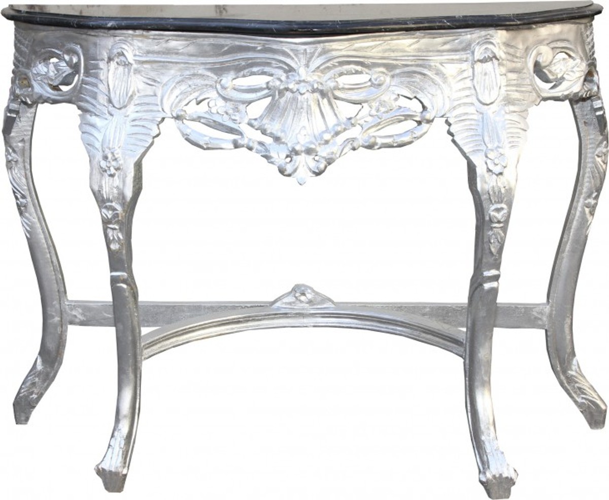 Casa Padrino Baroque console table Silver / Black with marble top Mod2 - Console Casa Padrino Baroque console table Silver / Black with marble top Mod2 - Console