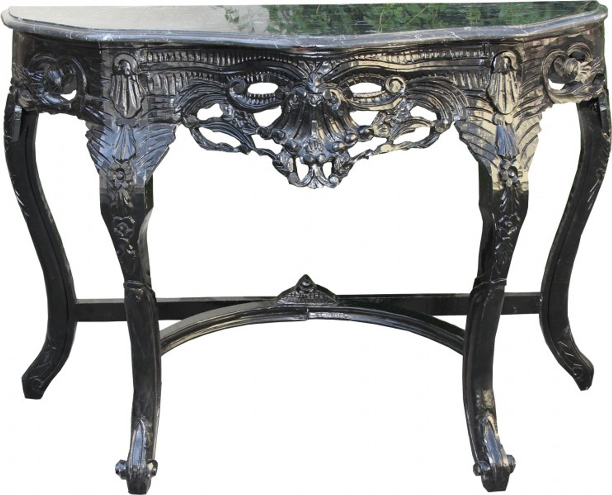 Casa Padrino Baroque console table Black / Black with marble top Mod2 - Console Casa Padrino Baroque console table Black / Black with marble top Mod2 - Console