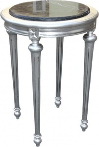 Casa Padrino Mesa Auxiliar Barroca Redonda con Tapa de Mármol Plata/Negro H 72 cm, A 49 cm Mod Y30 Estilo Antiguo