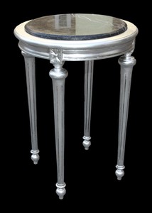 Casa Padrino Barock Beistelltisch Rund mit Marmorplatte Silber / Schwarz H 72 cm, B 49 cm Mod Y30 Antik Stil