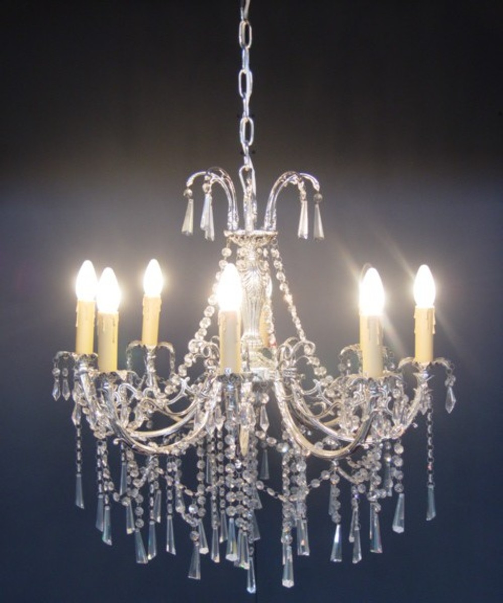 Casa Padrino Barock Kristall Kronleuchter 8-Flammig Silber - Hängeleuchte Lüster Hängelampe Deckenlampe Casa Padrino Barock Kristall Kronleuchter 8-Flammig Silber - Hängeleuchte Lüster Hängelampe Deckenlampe