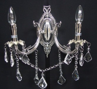 Casa Padrino Baroque Crystal Wall Sconce 2-Flame in Silver, Height 28 cm - Luxurious Wall Lighting