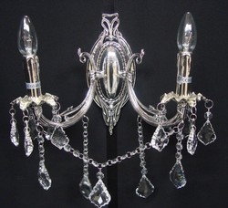 Casa Padrino Baroque Crystal Wall Sconce 2-Flame in Silver, Height 28 cm - Luxurious Wall Lighting