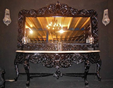Casa Padrino Console Baroque avec Miroir Noir et Plateau en Marbre Blanc, 285 x 100 x 55 cm Casa Padrino Console Baroque avec Miroir Noir et Plateau en Marbre Blanc, 285 x 100 x 55 cm