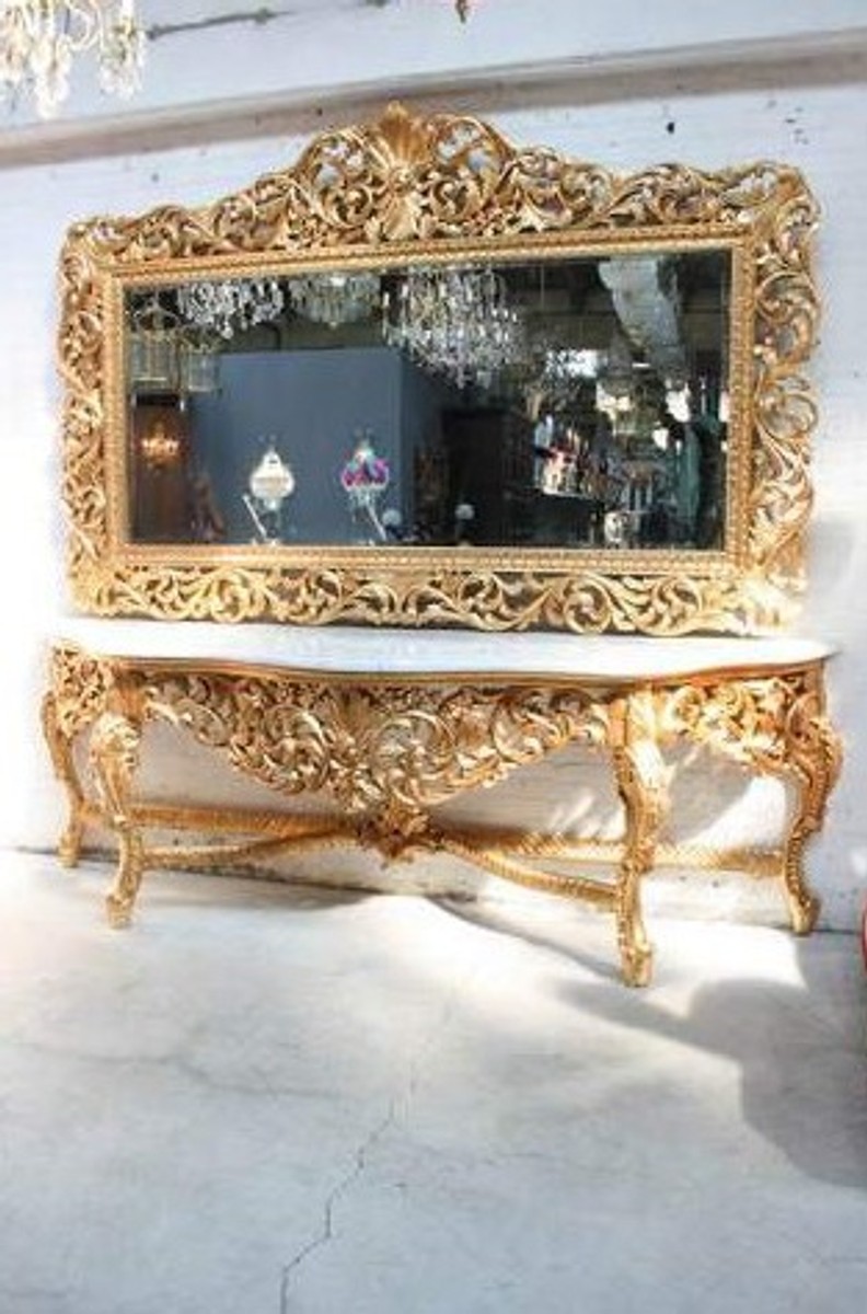 Casa Padrino Barock Spiegel Konsole mit Marmor Platte Gold Weiss Möbel Schloss Palast Prunkvoll Luxus Luxury Console Baroque Furniture Casa Padrino Barock Spiegel Konsole mit Marmor Platte Gold Weiss Möbel Schloss Palast Prunkvoll Luxus Luxury Console Baroque Furniture