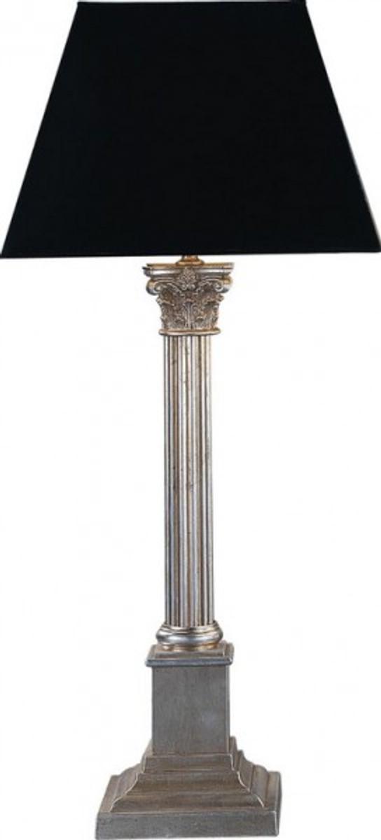 Casa Padrino Luxus Barock Tischleuchte Schwarz / Silber - versilberte Säulen Lampe - Handgefertigt in Italien Casa Padrino Luxus Barock Tischleuchte Schwarz / Silber - versilberte Säulen Lampe - Handgefertigt in Italien