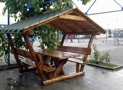 Casa Padrino Pabellón de jardín rústico con mesa y 2 bancos - Roble macizo - Set de muebles de jardín cubierto - 200 x 175 x 220 cm