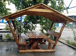 Casa Padrino Pabellón de jardín rústico con mesa y 2 bancos - Roble macizo - Set de muebles de jardín cubierto - 200 x 175 x 220 cm