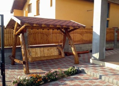 Casa Padrino Garten Schaukel Rustikal überdacht Hollywood Schaukel Mod S1 - Eiche Massivholz - 280 x 180 x 160 cm