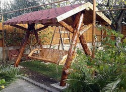 Casa Padrino Balancelle de Jardin Rustique Couverte Hollywood Swing Mod S1 - Chêne Massif - 280 x 180 x 160 cm