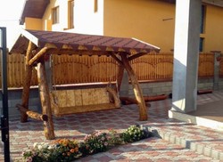 Casa Padrino Balancelle de Jardin Rustique Couverte Hollywood Swing Mod S1 - Chêne Massif - 280 x 180 x 160 cm
