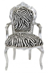 Casa Padrino Baroque Dinner Chair Zebra / Silver with armrests Casa Padrino Baroque Dinner Chair Zebra / Silver with armrests