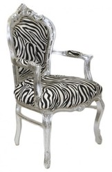 Casa Padrino Baroque Dinner Chair Zebra / Silver with armrests Casa Padrino Baroque Dinner Chair Zebra / Silver with armrests