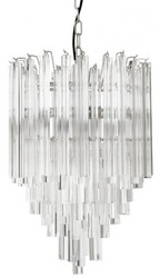 Casa Padrino Suspension de Luxe Art Déco Design Givre - Verre et Acier Inoxydable, Hauteur 61,5 cm, Diamètre 42 cm