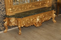 Casa Padrino Luxury Baroque Mirror Console Gold Lion, Solid Wood Gold with Green Marble, 185 x 45 x 275 cm Casa Padrino Luxury Baroque Mirror Console Gold Lion, Solid Wood Gold with Green Marble, 185 x 45 x 275 cm