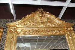 Casa Padrino Luxury Baroque Mirror Console Gold Lion, Solid Wood Gold with Green Marble, 185 x 45 x 275 cm