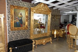 Casa Padrino Luxury Baroque Mirror Console Gold Lion, Solid Wood Gold with Green Marble, 185 x 45 x 275 cm