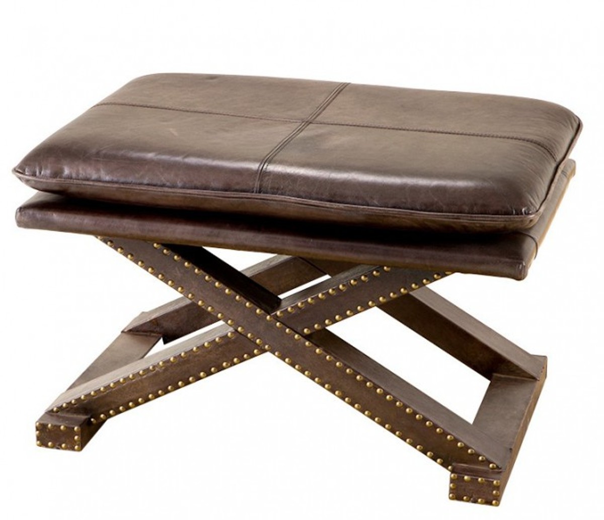 Casa Padrino luxury real leather stool Brown Olive with rivets - Leather Furniture Casa Padrino luxury real leather stool Brown Olive with rivets - Leather Furniture
