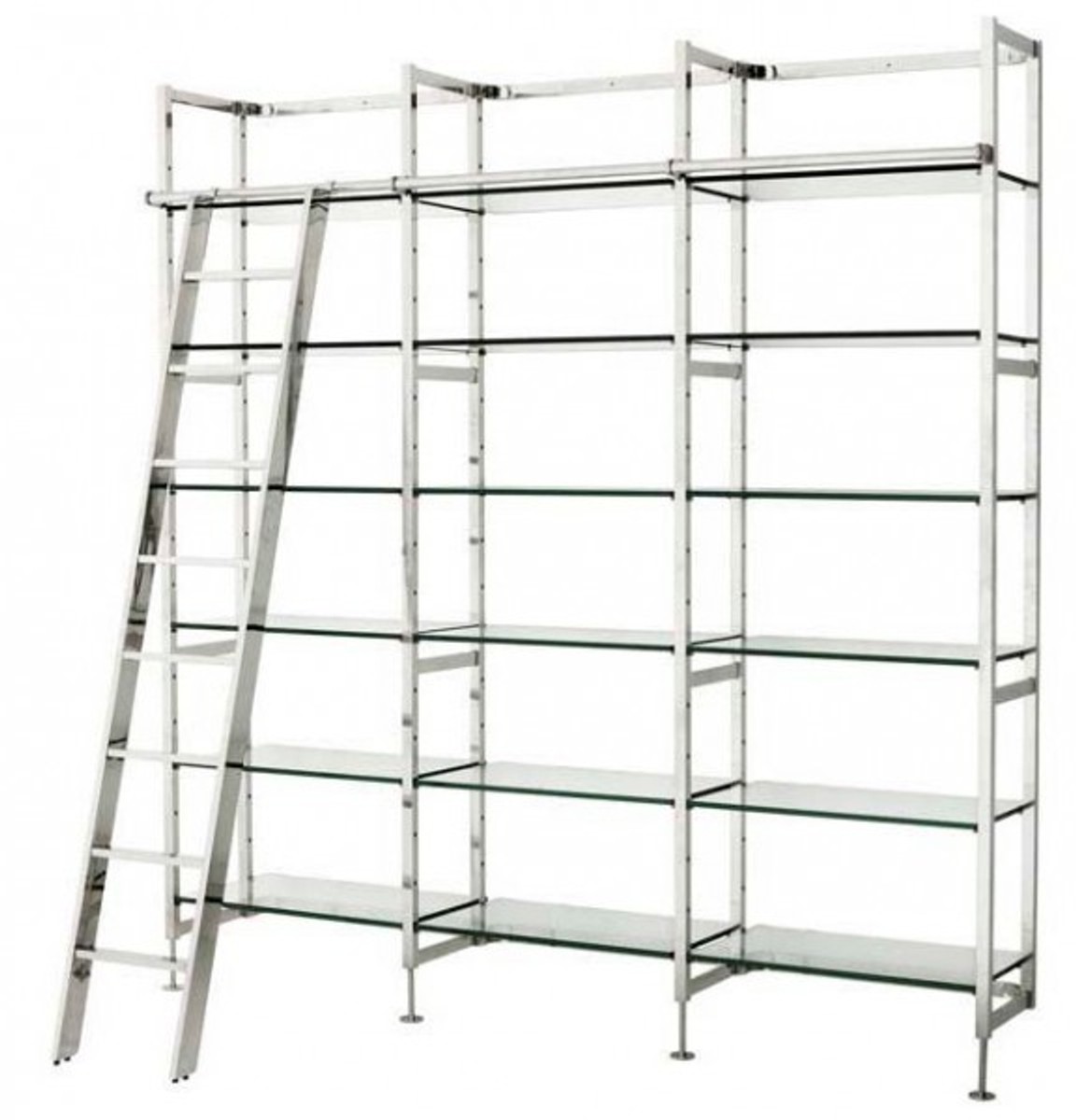 Casa Padrino luxury Shelf Cabinet Stainless Steel with glass shelves and head B 223 x H 245 cm bookcase shelving cabinet - Art Deco Furniture Casa Padrino luxury Shelf Cabinet Stainless Steel with glass shelves and head B 223 x H 245 cm bookcase shelving cabinet - Art Deco Furniture