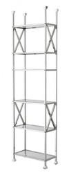 Casa Padrino Scaffale di Lusso in Acciaio Inox Lucidato con Ripiani in Vetro, Argento, L 65 x A 230 x P 30 cm, Stile Art Déco