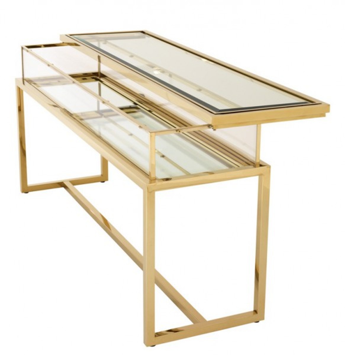 Casa Padrino luxury glass showcase stainless steel Gold B 160 x T 45 x H 77 cm Console Shop Furnishings - Art Deco Furniture Casa Padrino luxury glass showcase stainless steel Gold B 160 x T 45 x H 77 cm Console Shop Furnishings - Art Deco Furniture