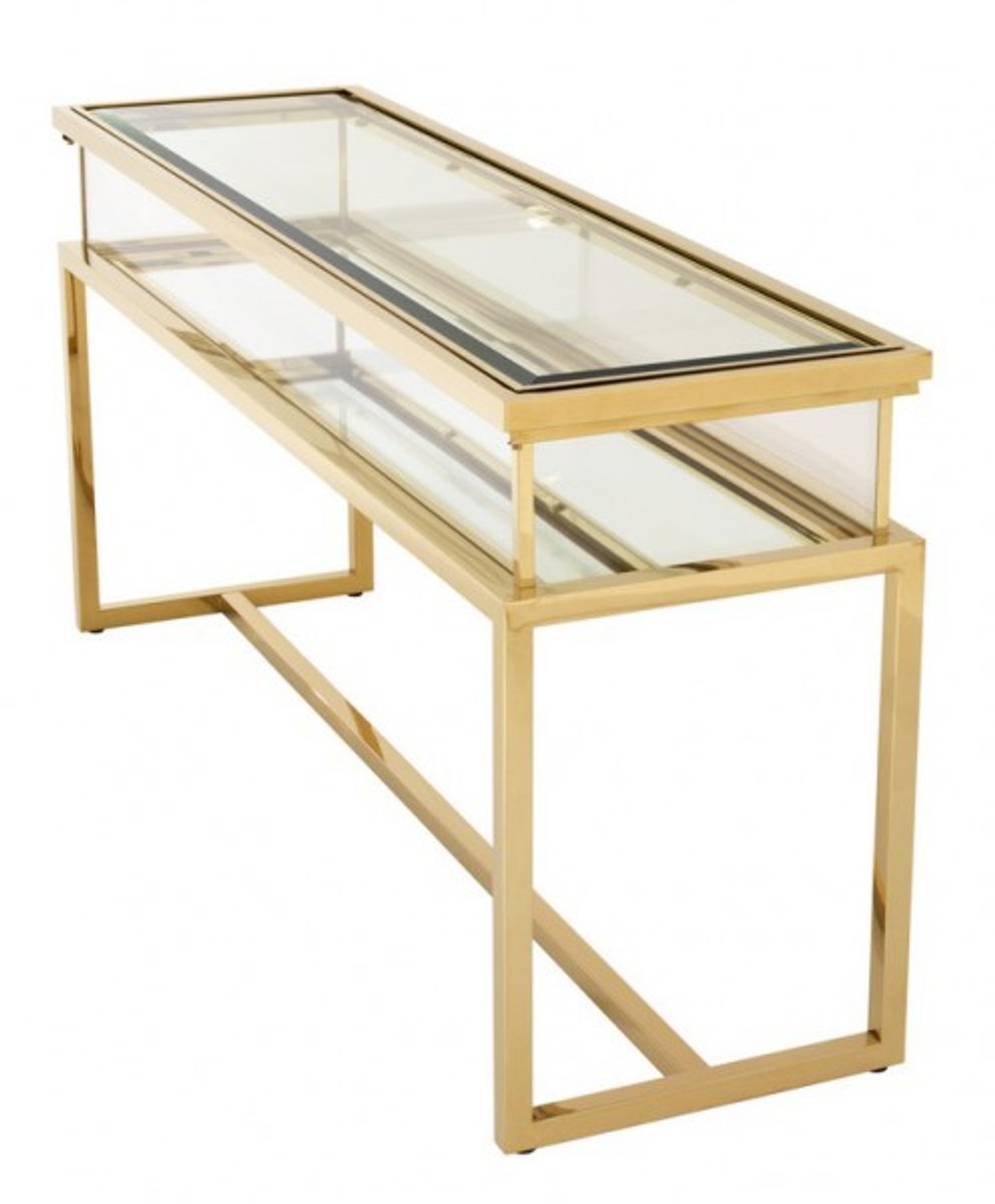 Casa Padrino luxury glass showcase stainless steel Gold B 160 x T 45 x H 77 cm Console Shop Furnishings - Art Deco Furniture Casa Padrino luxury glass showcase stainless steel Gold B 160 x T 45 x H 77 cm Console Shop Furnishings - Art Deco Furniture