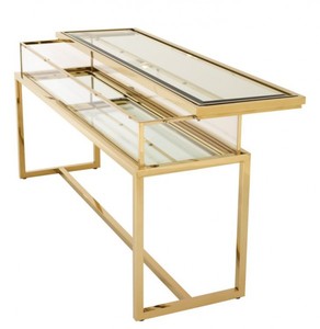 Casa Padrino Vitrine de luxe en verre Acier inoxydable Or L 160 x P 45 x H 77 cm Console Magasin - Meubles Art Déco Casa Padrino Vitrine de luxe en verre Acier inoxydable Or L 160 x P 45 x H 77 cm Console Magasin - Meubles Art Déco