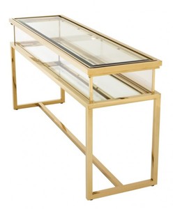 Casa Padrino Luxus Glas Vitrine Edelstahl Gold B 160 x T 45 x H 77 cm Konsole Ladeneinrichtung - Art Deco Möbel