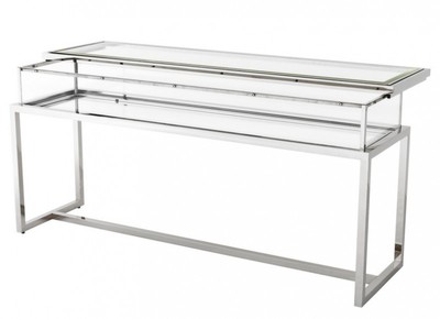 Casa Padrino Luxus Glas Vitrine Edelstahl Poliert Silber B 160 x T 45 x H 77 cm - Art Deco Konsole und Ladeneinrichtung