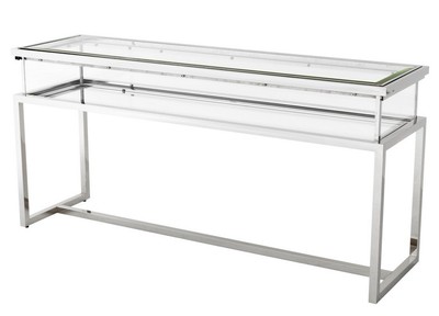 Casa Padrino Luxus Glas Vitrine Edelstahl Poliert Silber B 160 x T 45 x H 77 cm - Art Deco Konsole und Ladeneinrichtung