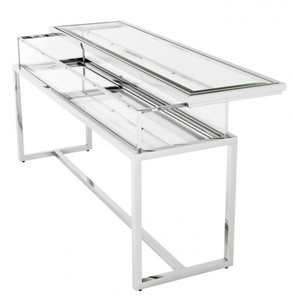 Casa Padrino Vitrine de Luxe en Verre et Acier Inoxydable Poli Argent L 160 x P 45 x H 77 cm - Console Art Déco et Agencement de Magasin Casa Padrino Vitrine de Luxe en Verre et Acier Inoxydable Poli Argent L 160 x P 45 x H 77 cm - Console Art Déco et Agencement de Magasin