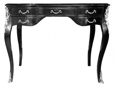 Casa Padrino Escritorio Barroco de Lujo en Negro Brillante y Plata, 100 x 58 x 80 cm, Secreter Artesanal Casa Padrino Escritorio Barroco de Lujo en Negro Brillante y Plata, 100 x 58 x 80 cm, Secreter Artesanal