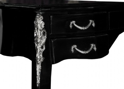 Casa Padrino Luxus Barock Schreibtisch in Schwarz Hochglanz und Silber, 100 x 58 x 80 cm, handgefertigter Sekretär