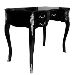 Casa Padrino Escritorio Barroco de Lujo en Negro Brillante y Plata, 100 x 58 x 80 cm, Secreter Artesanal