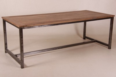 Casa Padrino Vintage teak dining table wood color with metal frame - country-style table teak