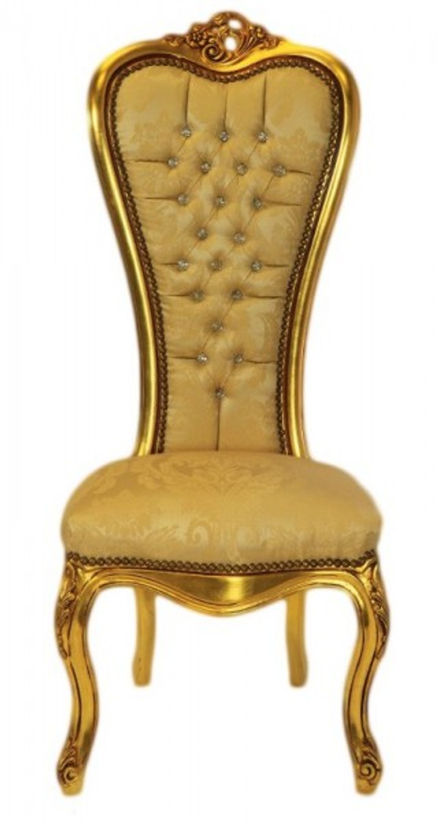 Casa Padrino barocco sedia trono Queen Anne oro Pattern / oro con strass Bling Bling - poltrona alta Casa Padrino barocco sedia trono Queen Anne oro Pattern / oro con strass Bling Bling - poltrona alta