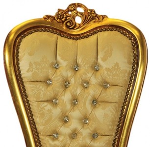 Casa Padrino Barock Thron Stuhl Queen Anne Gold Muster / Gold mit Bling Bling Glitzersteinen - Hochlehnstuhl
